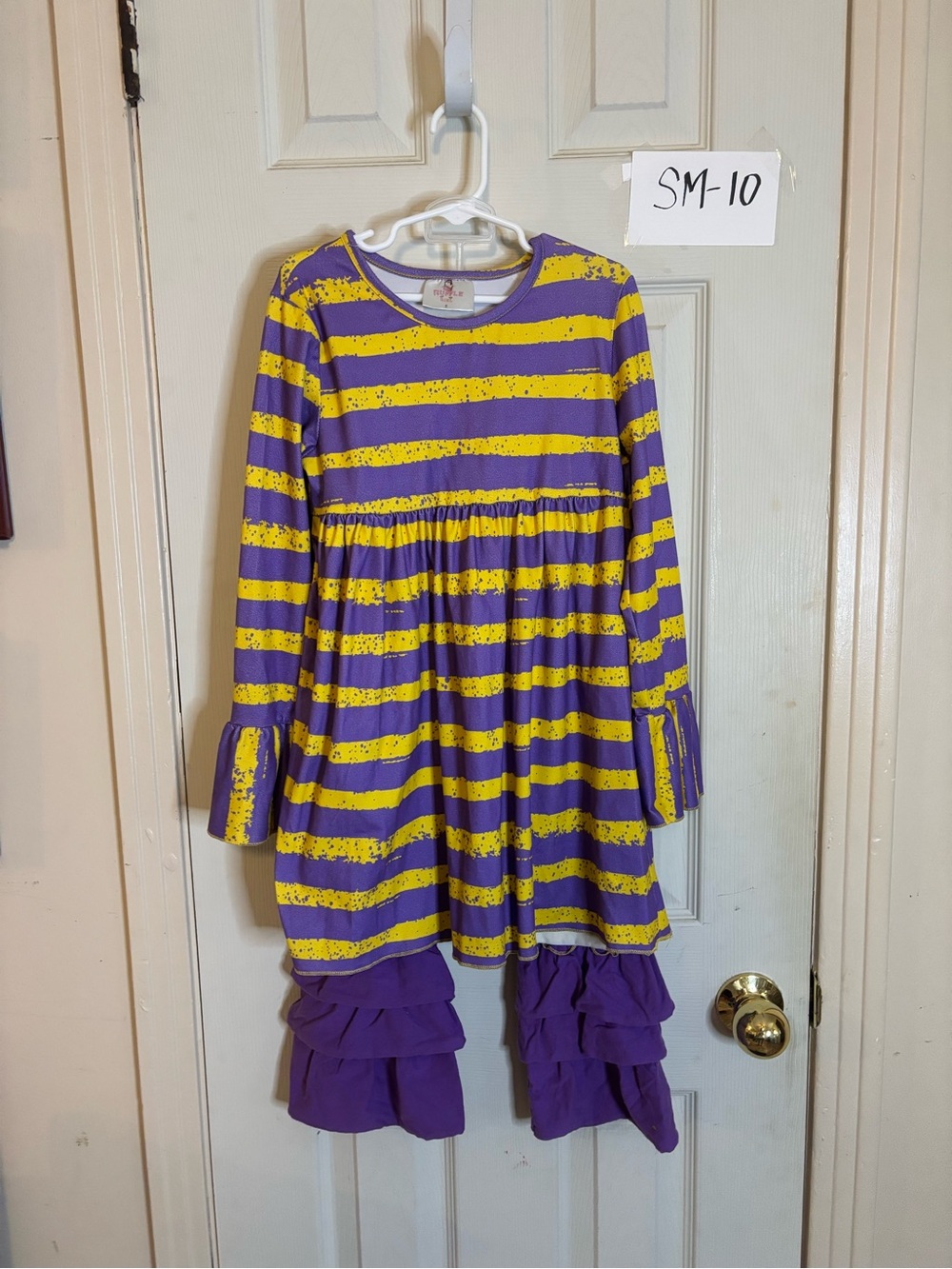 Ruffle girl Purple and Yellow Striped Ruffle Tunic Set